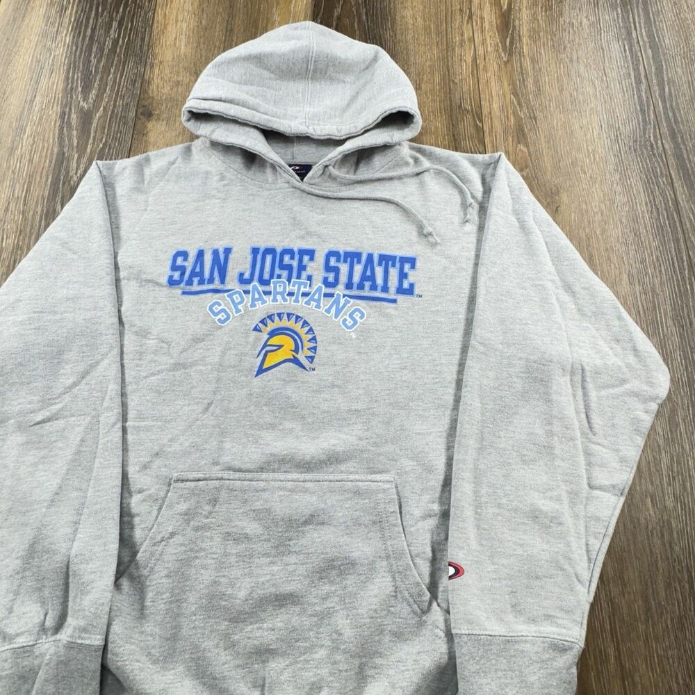 Vintage San Jose State Spartans Hoodie Mens L Gray Sweatshirt University Sweater